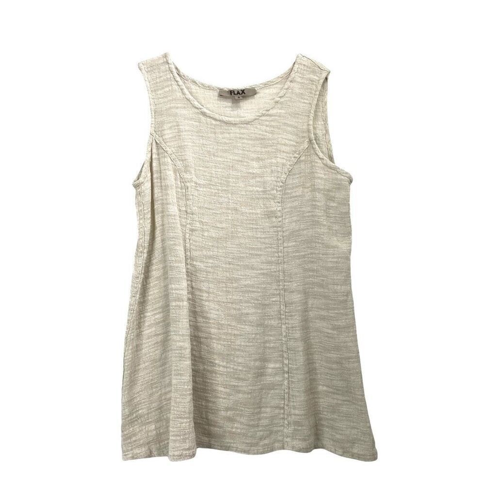 Flax linen cotton sleeveless tunic top mini dress Size S cream beige neutral‎